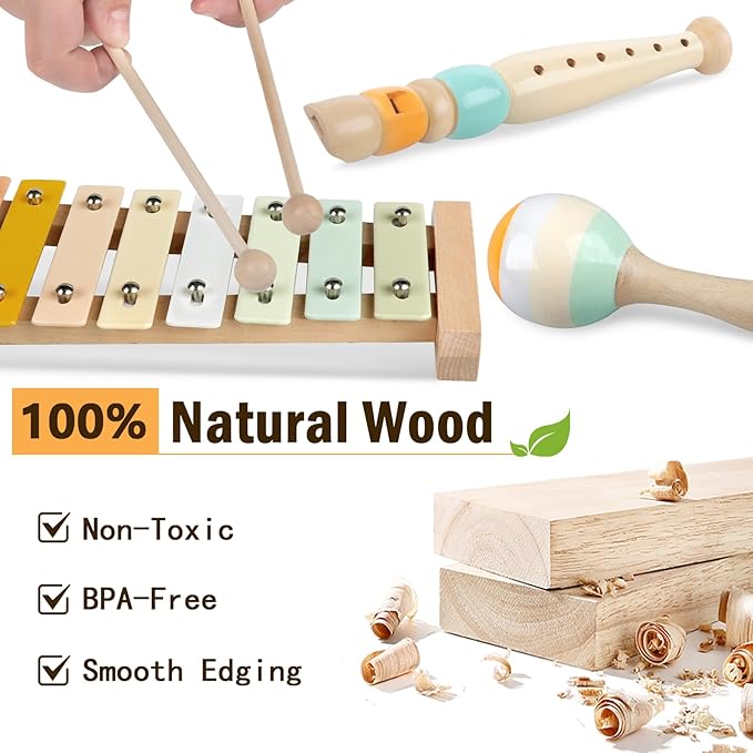 Baby Toys 6-12 Months Montessori Toys for Babies 9 Months,Wooden Musical Instruments Toy Stacking Building Blocks,Infant Teething Toys Sensory Balls,Xylophone,Birthday Gift for Toddlers 1+ Year Old