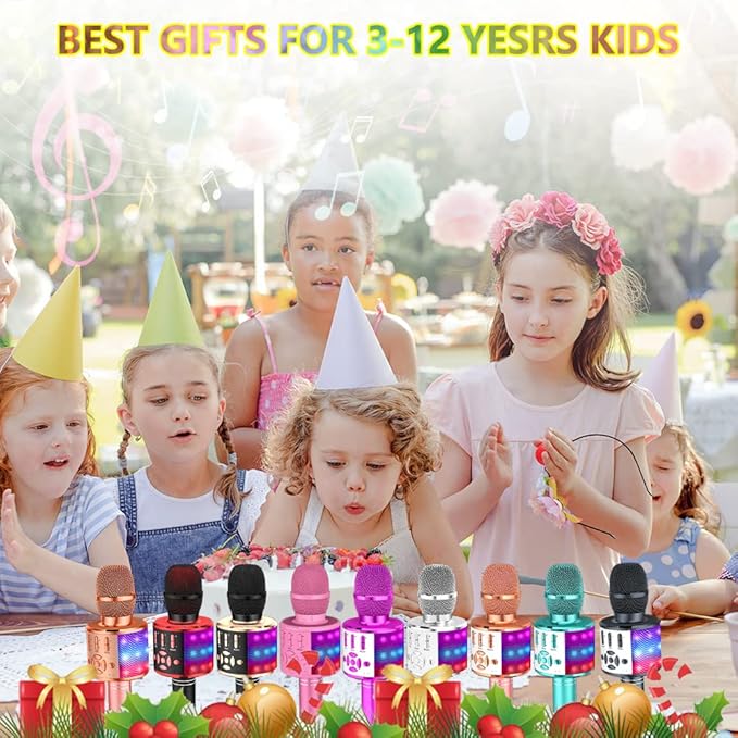 Amazmic Kids Karaoke Microphone Machine Toy Bluetooth Microphone Portable Wireless Karaoke Machine Handheld with LED Lights, Gift for Children Adults Birthday Party, Home KTV(Gray)