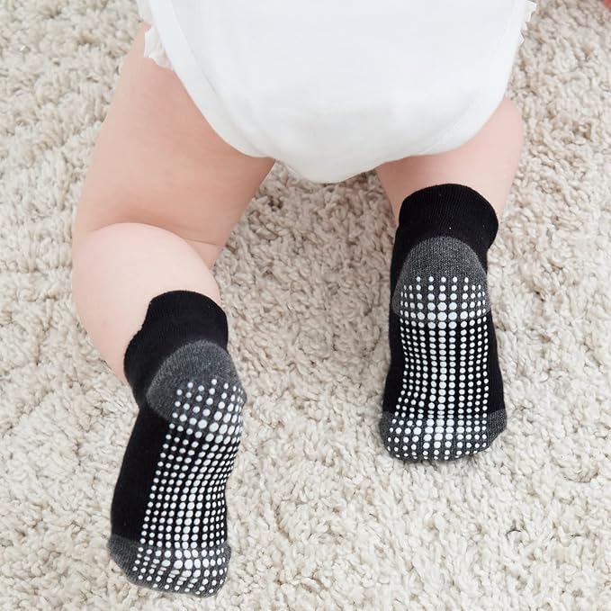 Zaples Baby Non Slip Grip Ankle Socks with Non Skid Soles for Infants Toddlers Kids Boys Girls