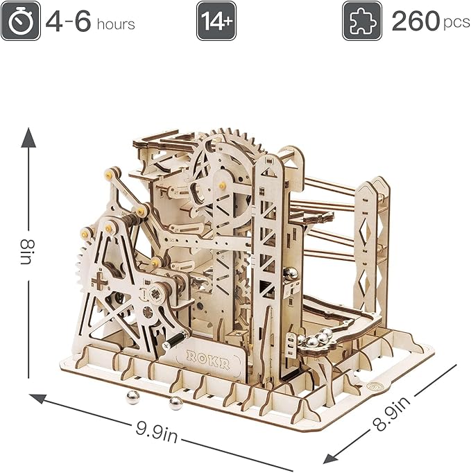 ROKR 3D Wooden Puzzles Marble Run Set - Mechanical Model Kit for Adults DIY Roller Coaster Toys Gifts for Boys/Girls (Marble Channel)