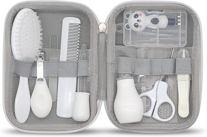 Baby Grooming Kit, 15 in 1 Portable Baby Safety Care Set with 01 Hair Brush Comb Nail Clipper Nasal Aspirator etc for Nursery Newborn Infant Girl Boys Keep Clean(White)
