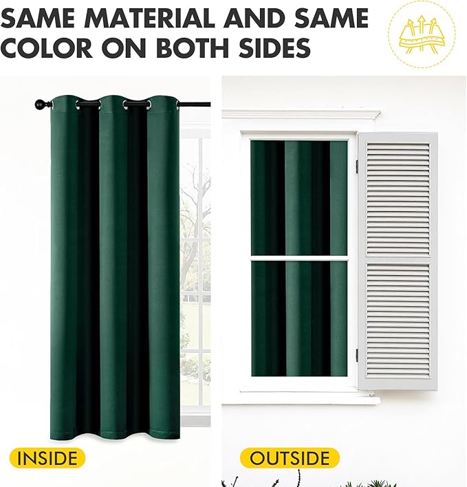 MIULEE Hunter Green Blackout Curtains - Thermal Insulated Bedroom Curtains Room Darkening Drapes for Living Room Kitchen Christmas Grommet Top Window Treatment, 40 x 45 Inches Long, 2 Panels