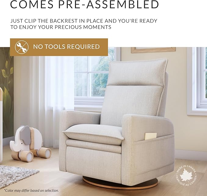 Arya Modern Nursery Chair Glider Recliner with 180° Swivel - Cozy Motorized Reclining Nursing Chair with USB Ports, Gentle Motion, Ergonomic Design, Canadian-Made (Ivory/Nubia Fabric)