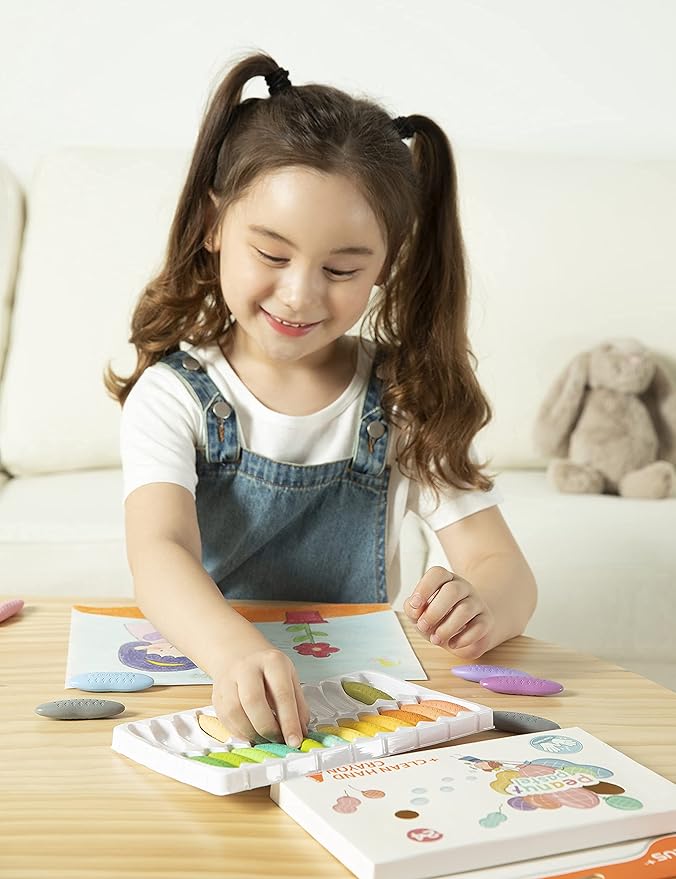 YPLUS Peanut Crayons for Kids, 24 Pastel Colors Washable Toddler Crayons, Non-Toxic Baby Crayons for ages 2-4, 1-3, 4-8, Coloring Art Supplies