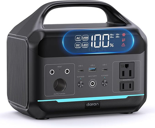 DARAN Portable Power Station 300W, 192Wh LiFePO4 Battery Backup, Solar Generator with 2 AC Outlets, USB-C PD 60W, LED Light, Lightweight Power Bank for Camping, RV, Travel, Home Emergency