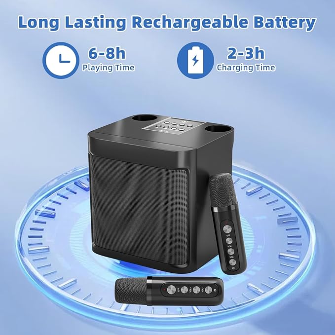 Karaoke Machine for Adults and Kids, Portable Bluetooth Karaoke Speaker with 2 Wireless Microphones for TV, Singing Karaoke for Home Party, Great Gifts for Boys and Girls