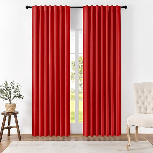Joydeco Blackout Curtains 84 Inch Long for Bedroom, Thermal Insulated Black Out Curtains 2 Panels Set, Room Darkening Drapes for Living Room Window (W52 x L84 Inch, Red)