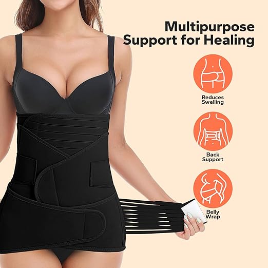 3 in 1 Postpartum Belly Band (Black), Post Partum Waist Binder, Posture Correction Abdominal Binder, Belly Band Postpartum Belly Wrap, Postpartum Belly Wrap (For waistline 29"-37", L)