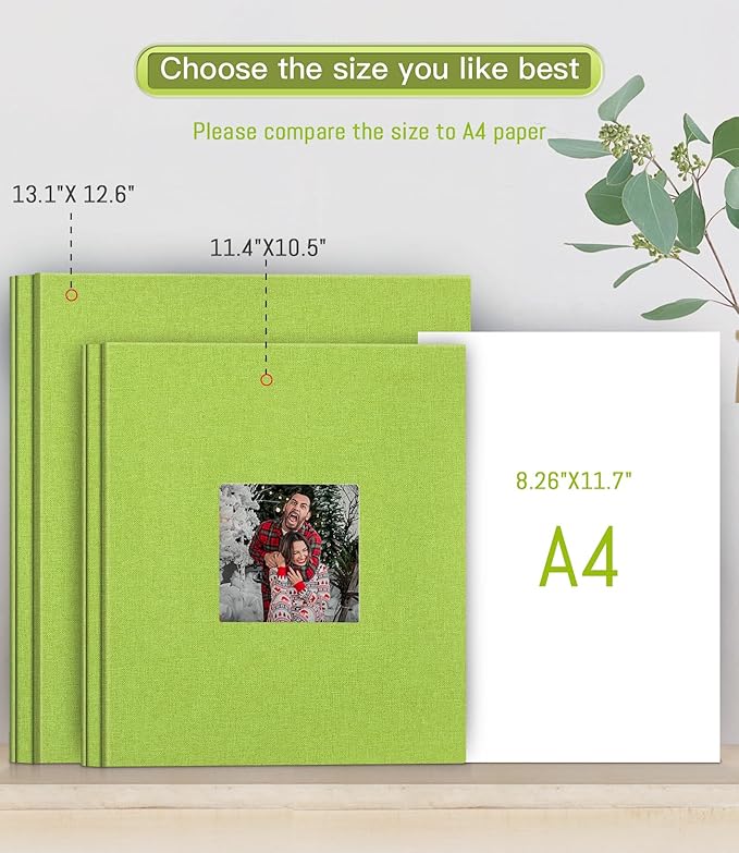 popotop Photo Album Self Adhesive with Picture Display Window,40 Pages DIY Scrapbooking Supplies Kit for 4x6 10x12 Picture,Linen Cover Memory Book for Baby Wedding, with Scraper and Metallic Pen