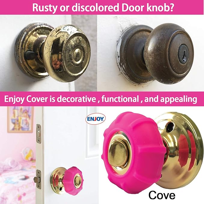 Enjoy Cover - 2 Pack Silicone Door knob Grips Maximum Grip Nonslip Arthritis & Senior Living Aids Grippy Easy Open Fits All Door Knob Universal Size Decorative (Hot Pink)