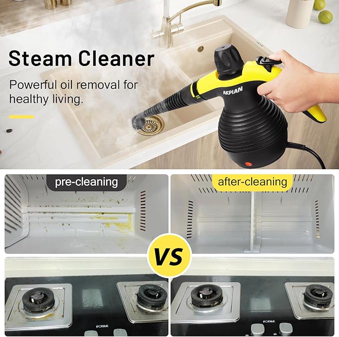 Handheld Steam Cleaner, Steamer for Cleaning, Multipurpose Portable Steam Cleaners for Home Use with Safety Lock and 10 Accessory Kit to Remove Grime, Grease, and More, Save Time and Effort