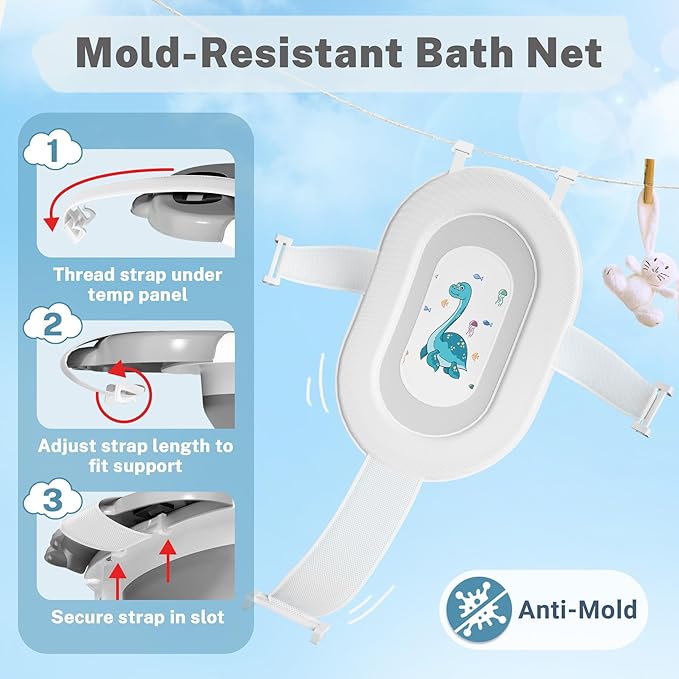 AVIDOR Baby Bathtub,Collapsible Bathtub for Newborn to Toddler,Durable Essential Infant Bath Tub,Portable Travel Baby Tub with Soft Bath Net,No-Slip Feet and Dinosaur Shaped (Grey)