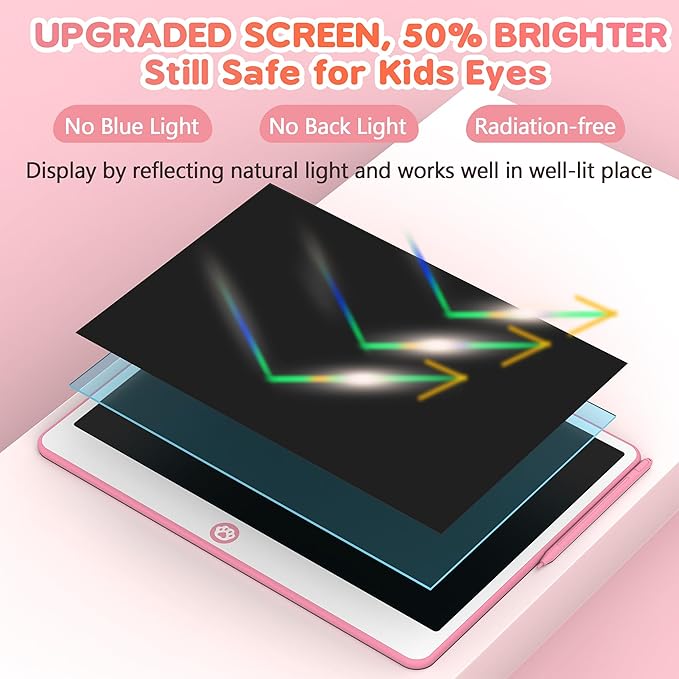 Hockvill LCD Writing Tablet for Kids 16 Inch, Toys for Girls Boys Drawing Pad for 3 4 5 6 7 Year Old Kids Toys, Easter Basket Stuffer for Kids, Toddler Doodle Board Travel Essentials - Pink