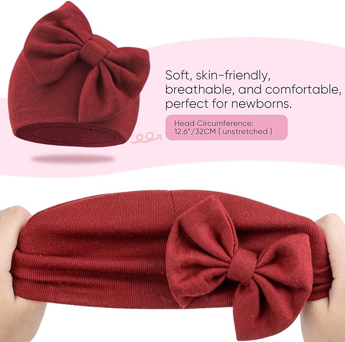 BQUBO Newborn Baby Hats Mittens Set Hospital Hat Beanie Infant Bow Hats Baby Gloves No Scratch Mittens for 0-6 Months