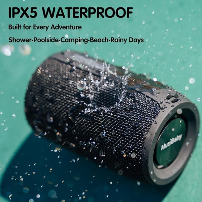 Bluetooth Speaker,MusiBaby M68 Small Portable Speaker:Speaker with BT5.3,Waterproof,Wireless,Bass,HD Sound,24H Playtime for Outdoor，Beach,Party,Stocking Stuffers,White Elephant Gifts(Blk)