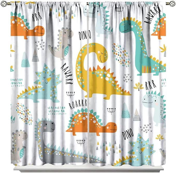 Dinosaur Curtains for Kids Boys Girls Home Decor Childish Cute Dino Animals Print Pattern Rod Pocket Blackout Window Drapes for Nursery Baby Bedroom Playroom W21xL45in Decor