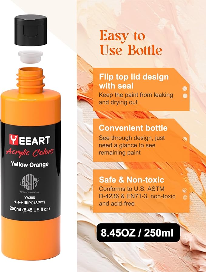 Acrylic Paint Set - 18 Colors, 8.45oz Large Bottles, Rich Pigmented Canvas Paint for Artists, Kids & Adults - Premium Non-toxic Art Supplies