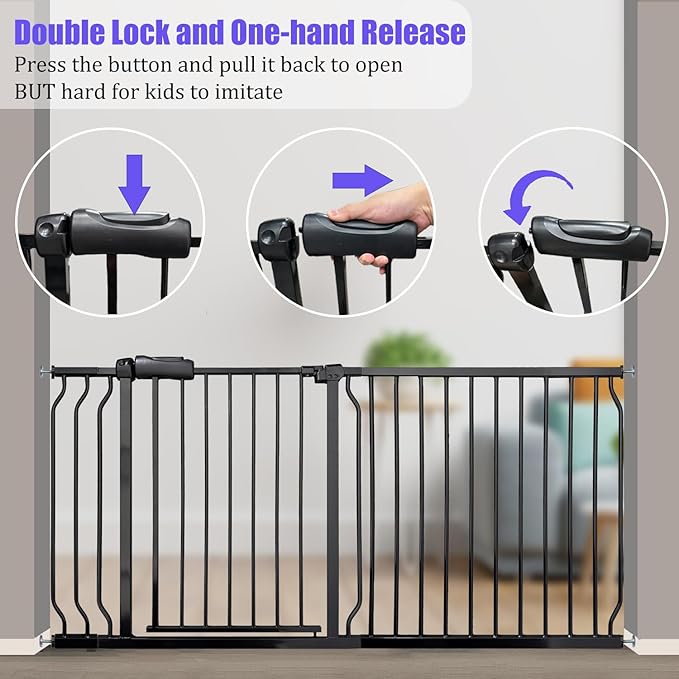 Walk Through Baby & Dog Gate 29-34 Inch, Tension Mounted No Drilling, Indoor Safety Gate for Stairs & Doorways, Metal Design for Kids and Pets, Black