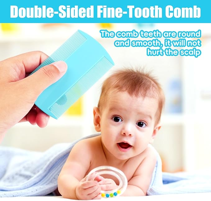 Baby Hair Brush and Comb Set, 4Pcs Baby Soft Bristles Hairbrush Cradle Cap Brush Hair Comb for Newborns Toddlers Boys Girls (Blue)