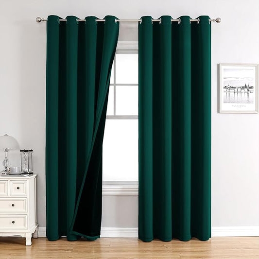 ChrisDowa 100% Blackout Curtains 108 inch Long for Bedroom with Black Liner, 2 Thick Layers Total Blackout Thermal Insulated Grommet Window Curtains 2 Panels Set (Forest Green, 52 x 108 Inch)