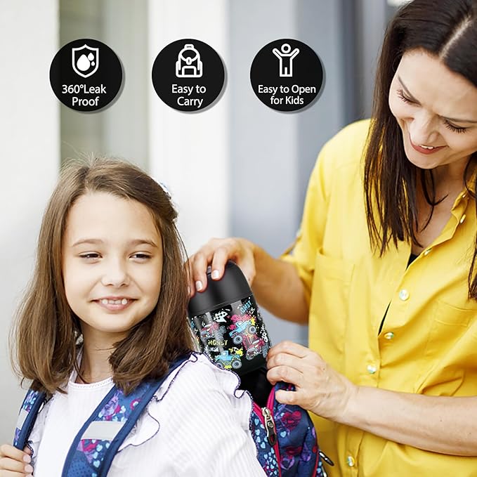 17 oz Insulated Lunch Containers Hot Food Jar, Wide Mouth Lunch Thermo for Kids Adults, Vacuum Stainless Steel Lunch Box With Handle Folding Spoon for School, Office Black - Car