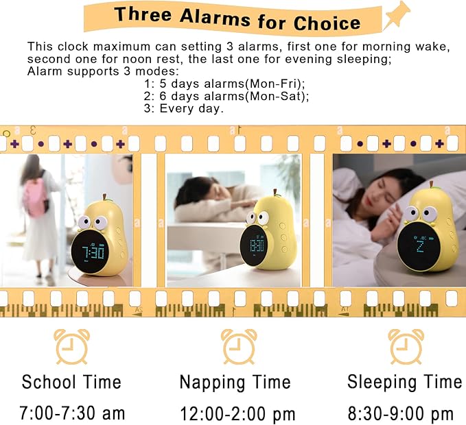 Kids Alarm Clock for Girls Pear Alarm Clock with Snooze Toddler Sleep Training Clock for Bedroom Home Office(Yellow)