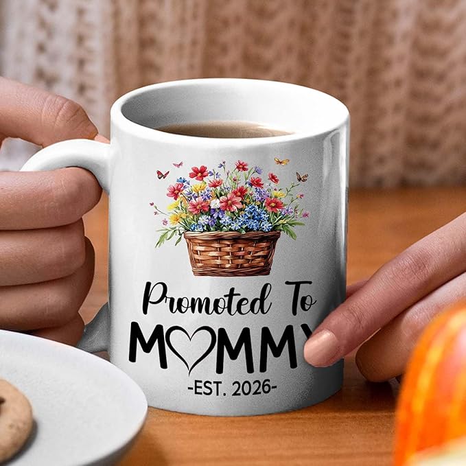 Personalized Promoted To Mommy Accent Coffee Mug With Name Year, Custom Mom Mother Mama EST 2026 Coffee Cup, Mama To Be Mug Gift For New Mommy/Wife From Husband, First Time New Mom White Cup 11 15Oz