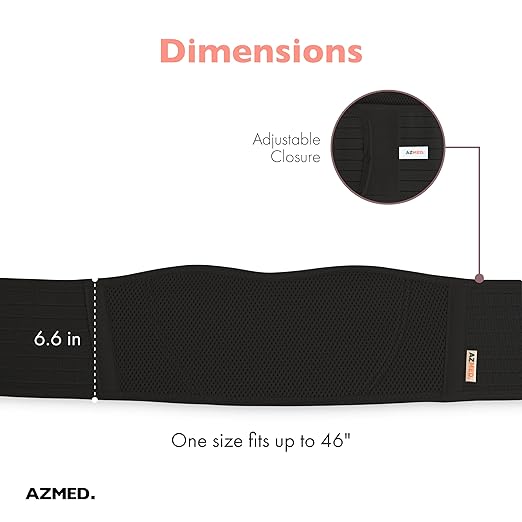 AZMED Maternity Belt Back Support - Adjustable Abdominal Binder for Pregnancy - Belly Band for Pelvic, Waist & Lower Back Comfort - Fits Up to 46 Inches - Black