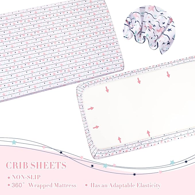 Cloele Pink Crib Bedding Set for Girls- 4 Piece Unicorns Baby Comforter Bed Set Includes Crib Skirt Quilt Fitted Sheet Toddler Pillowcase - Pink Soft Nursery Baby Bedding Set for Girls