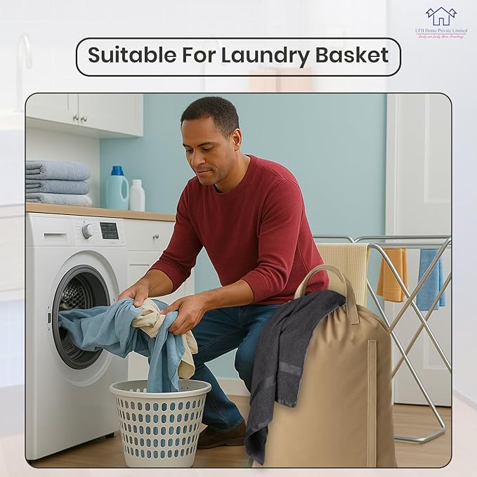 LFH Home Cotton Canvas Large Laundry Bag with Handle, Heavy Duty Drawstring Closure Washable Laundry Bags, School Travel, Home, Hotel, College Dorm, Organizer Sack, Toys Clothes 20x30-Beige