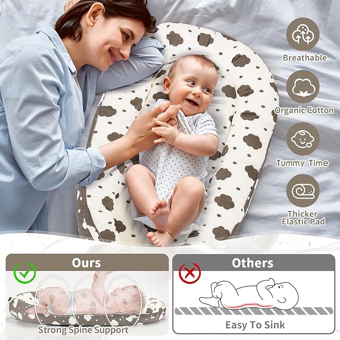 Baby Lounger- Baby Nest for 0-24 Months, Ultra Soft Organic Cotton Breathable & Portable Baby Lounger, Baby Lounger Pillow for Newborn