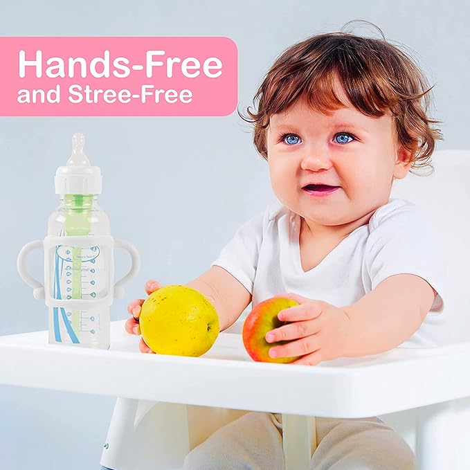 TonGass (6-Pack) Bottle Handles for Dr Brown Baby Bottles with Easy Grip Handles to Hold Their Own Bottle - BPA-Free Soft Silicone (Blue Green Red White Pink Orange, Narrow)