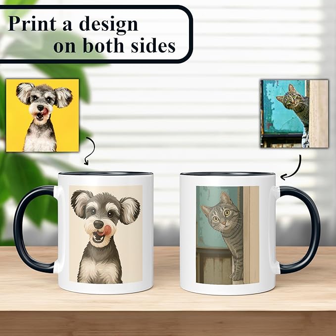 Personalized Coffee Mug, Custom Drawing Portrait Gift, Funny Customized Coffee Gift for Men & Women, Custom Mugs with Pictures, Black 11oz Father's Day Mug