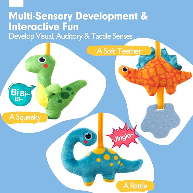 hahaland Car Seat Toys for Babies 0-6 Months Boy - Baby Toys 0-6 Months - Rattle, Mirror, Crinkle, Squeaky, Developmental Carseat Stroller Travel Birthday Gift for Infants