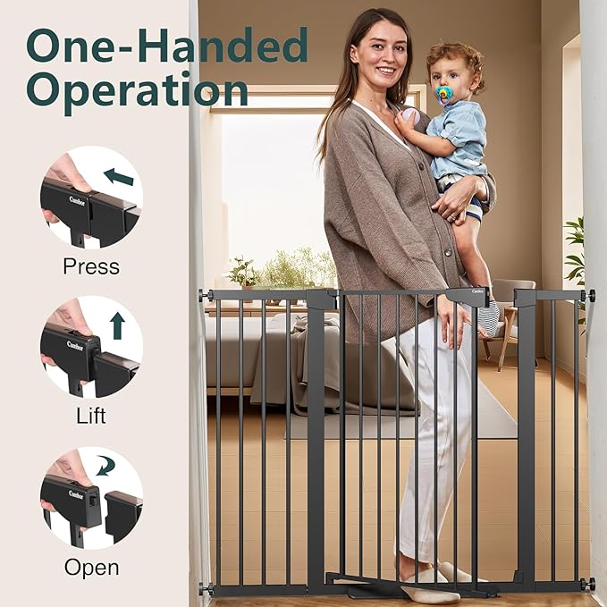 Cumbor 36" Extra Tall Baby Gate for Stairs, 29.7-48" Wide Dog Gates for Doorways, Auto Close Safety Gate for Babies and Pets, Easy Install, Pressure Mounted, Fits Doorways, Stairs, Entryways, Black