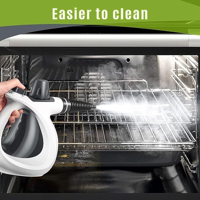 Pressurized Handheld Multi-Surface Natural Steam Cleaner with 12 pcs Accessories, Multi-Purpose Steamer for Home Use, Steamer for Cleaning Floor, Upholstery, Grout and Car (Grey)