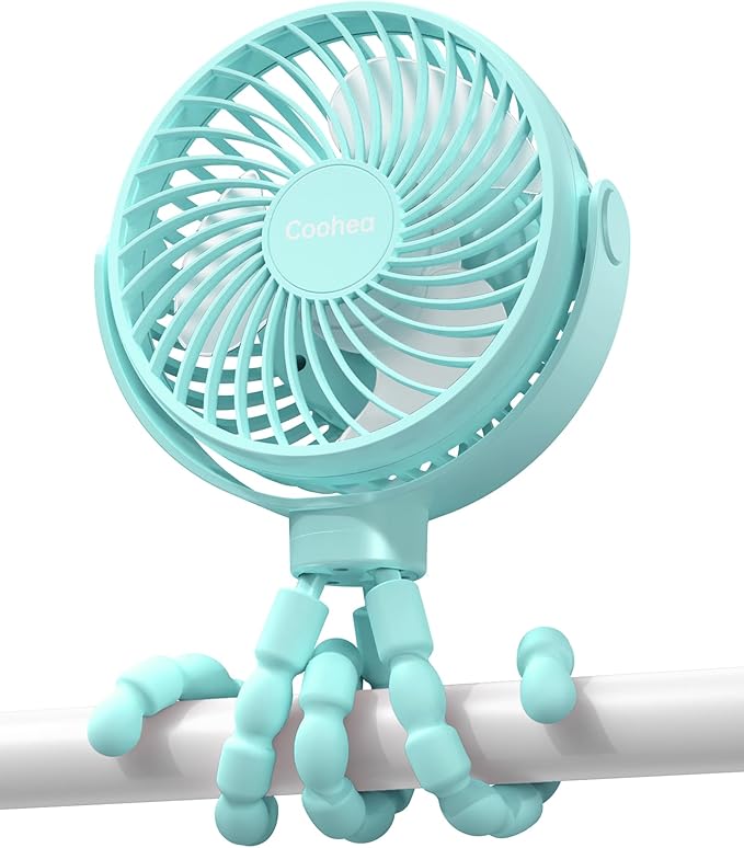 Stroller Fan Clip on for Baby, 4000mAh Rechargeable Battery Operated, Flexible Tripod, 3 Wind Speed, 360° Rotatable, Small Cooling Portable Fan for Car Seat Crib Bike Travel Beach, Blue