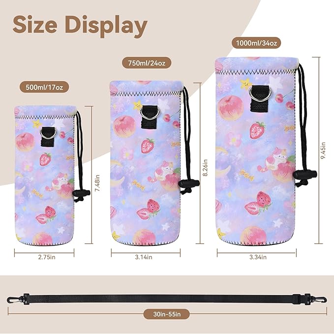AUPET Water Bottle Sling Bag Carrier Crossbody Sleeve,Insulated Neoprene Bottle Case Holder Pouch Cover 500ML/17oz with Shoulder Strap for Walking Women Men