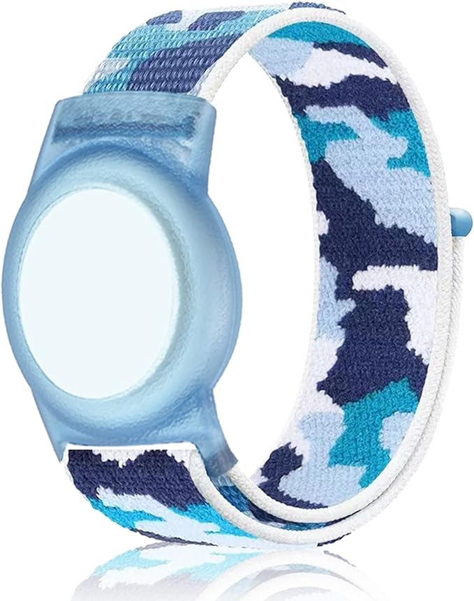 Compatible with Apple AirTag Bracelet for Kids, Camo Nylon Air Tag Wristband, Protective Case for Airtag GPS Tracker Holder, Adjustable Anti Lost Watch Band for Toddler Child Elder (Navy Blue)