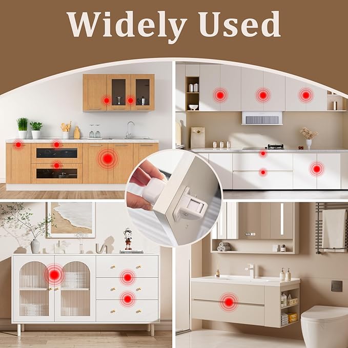 Magnetic Cabinet Locks for Baby Safety, Children Proof Cupboard Drawers Latches, Safe & Easy Install, Multi-Purpose Adhesive No Need for Screws or Tools(12 locks and 2 Keys)