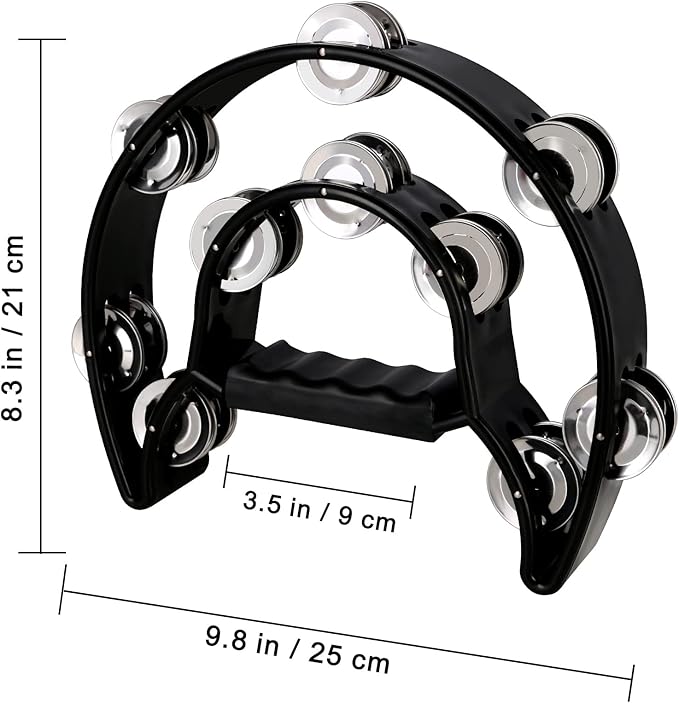 EastRock Double Row Tambourines,Metal Jingles Hand Held Percussion-Half Moon Tambourine for Kids, Adults, KTV, Party
