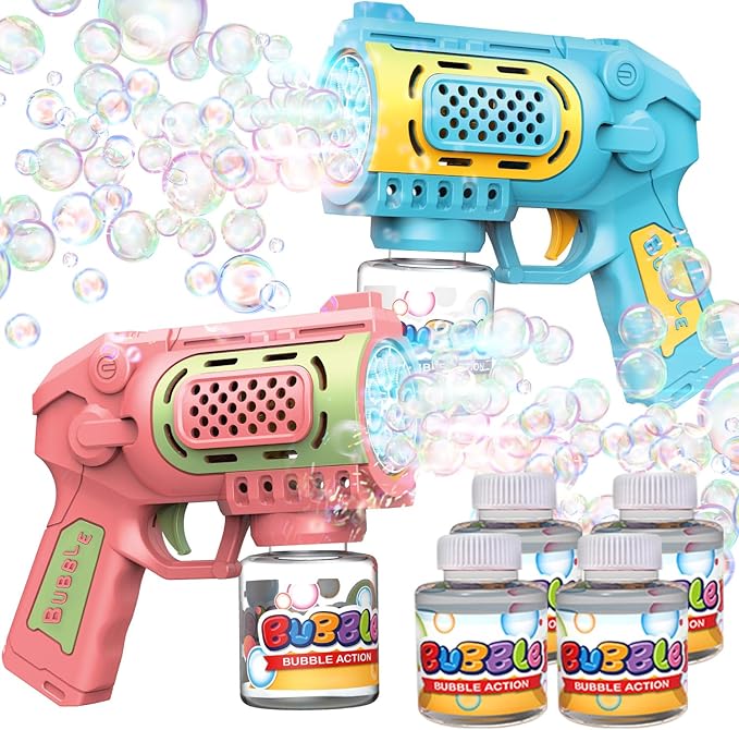 EagleStone Bubble Gun Toys for 3+ Year Old Kids Boys Girls, 2 Pack Automatic Bubble Machine with Bubble Solution, Summer Outdoor Kids Toys for Ages 3-4,4-6,5-7, Birthday Gifts for 3 4 5 6 7 8 Year Old