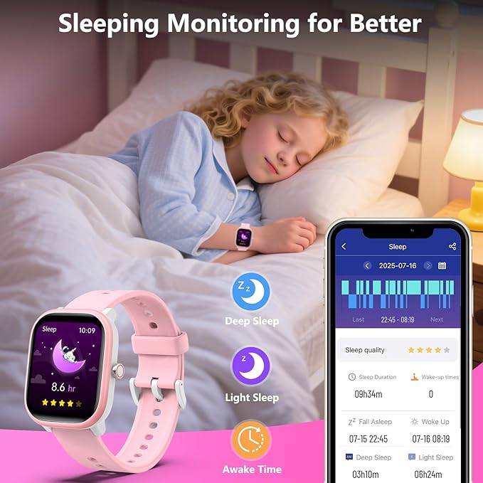 Kids Wach for Girls Boys 6-15 Year Old - Smart Watch for Kids 1.8" Fitness Tracker,No Phone Needed,Pedometer Sleep Monitor Heart Rate Waterproof,Puzzle Game for Girls Boys Teens Birthday Gift (Pink)
