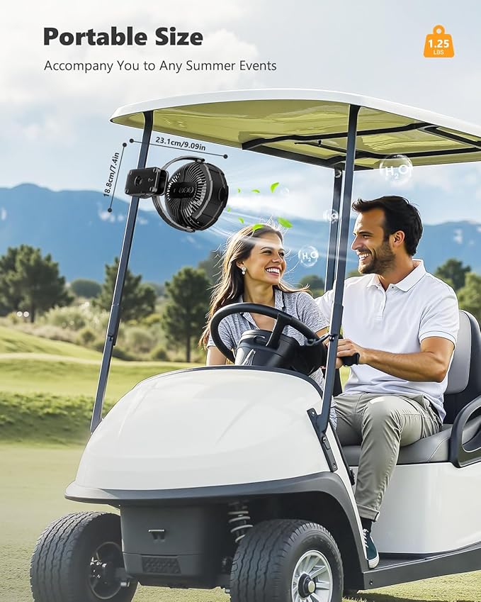 Ausic 3-in-1 Portable Clip on Fan with Misting & LED Lights & Hook, 100ML Baby Stroller Fan, 5200mAh Rechargeable Battery Operated & 360° Rotation & 3 Speeds for Table Outdoor Travel Camp Golf Cart