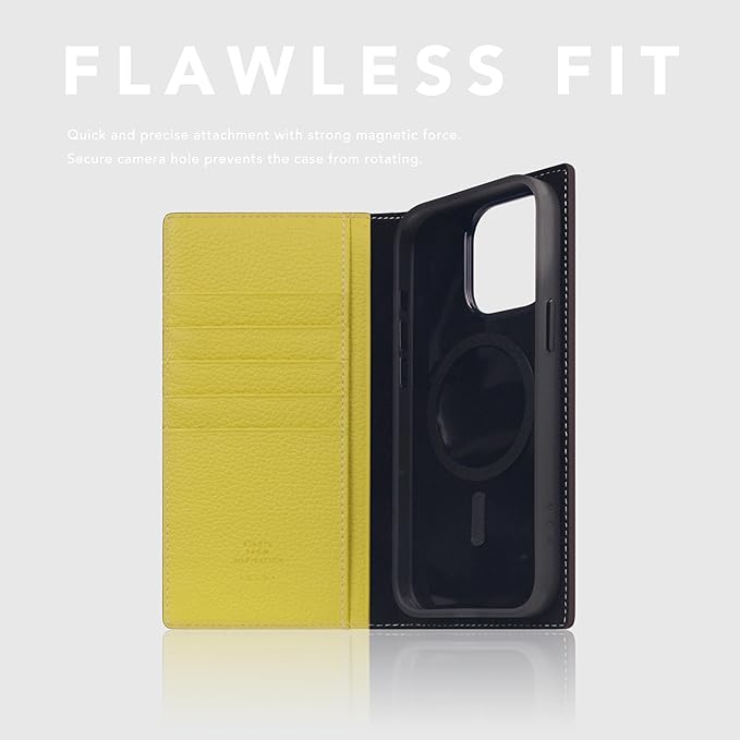 D8 Neon Full Grain Leather Wallet Case for iPhone 15 Pro Max - [2-in-1] Handcrafted Detachable Diary Style with Magnetic MagSafe Back Cover, Gift Box Included (Lemon)