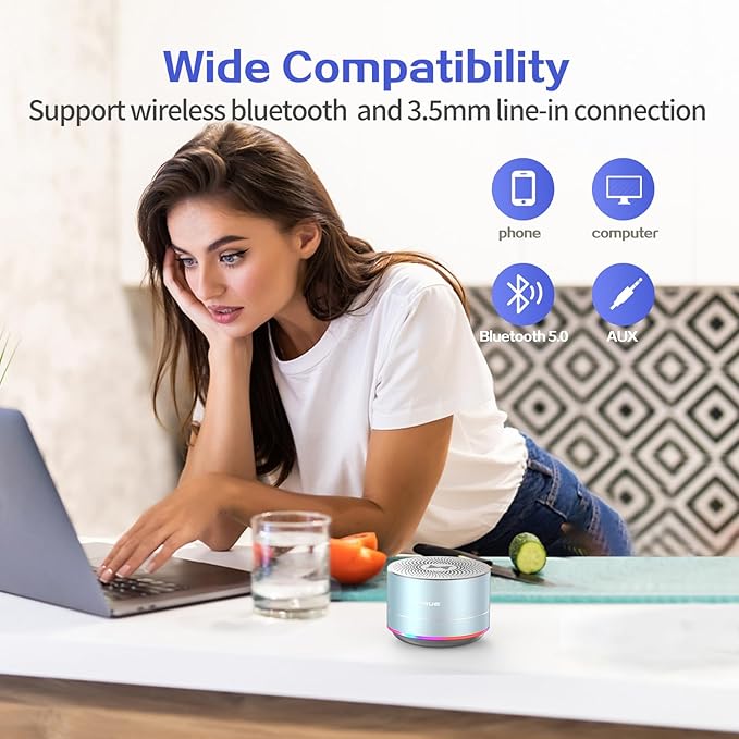LENRUE Portable Bluetooth Speakers,Wireless Speaker with Clear Sound, Long Playtime, Small Mini Metal Speaker,Christmas Birthday Gifts for Men, Women,Kids(Sky-Blue)