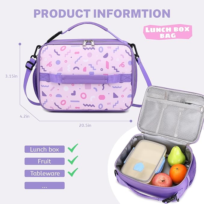 mygreen 3PCS Kids Backpack Set - Waterproof Bookbag with Lunch Box for Girls Ages 3-12, Adorable Cartoon Prints for School & Outdoor Use Pink Fairy Elf
