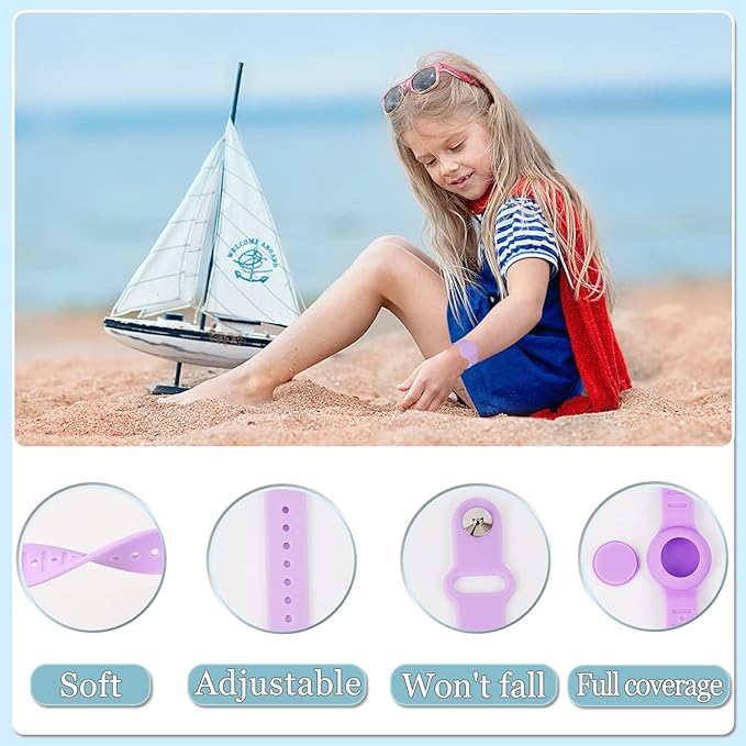 Kids Waterproof Airtag Bracelet Compatible with Apple AirTag, Hidden Silicon Protective Case for Air Tag GPS Tracker Holder, Adjustable Anti-Lost Watch Band for Toddler Child (Purple)