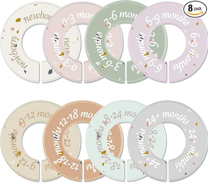 8 Pcs Baby Closet Dividers Unisex Baby Clothes Organizers Clear Labels for Nursery Closet Organizer & Decor Nursery Fits Most Rods(Donut,Light Color)