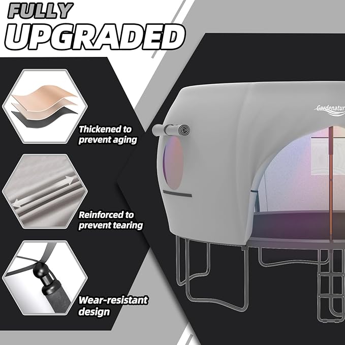Gardenature 10FT/12FT/14FT Trampoline Tent(Tent Only), Fit Round Trampolines, Shade Cover with LED Light, Outdoor Trampolien Accessories, Anti-Tear, Beige